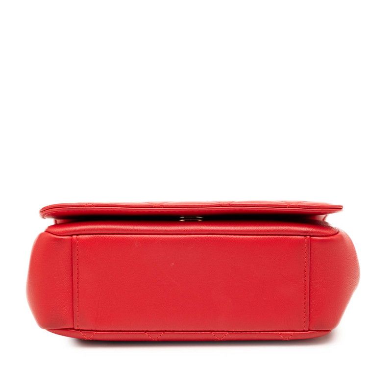 Chanel Quilted CC Logo Studded Chain Shoulder Bag Red Lambskin — view 3