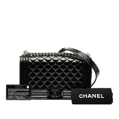 Chanel CC Logo Boy Chain Shoulder Bag Black Enamel — view 7