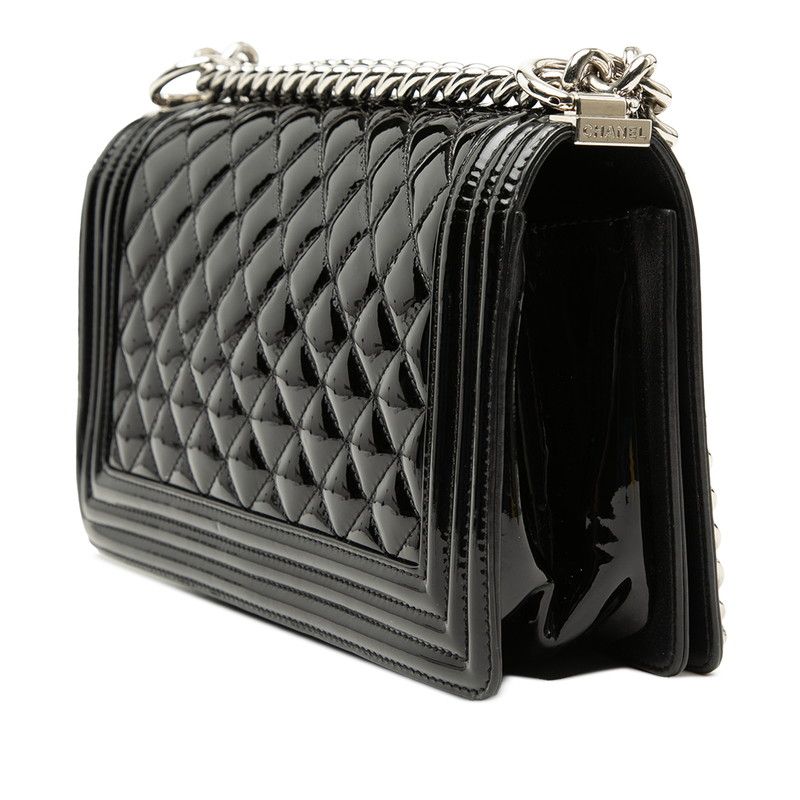 Chanel CC Logo Boy Chain Shoulder Bag Black Enamel — view 2