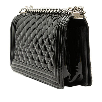 Chanel CC Logo Boy Chain Shoulder Bag Black Enamel — view 2