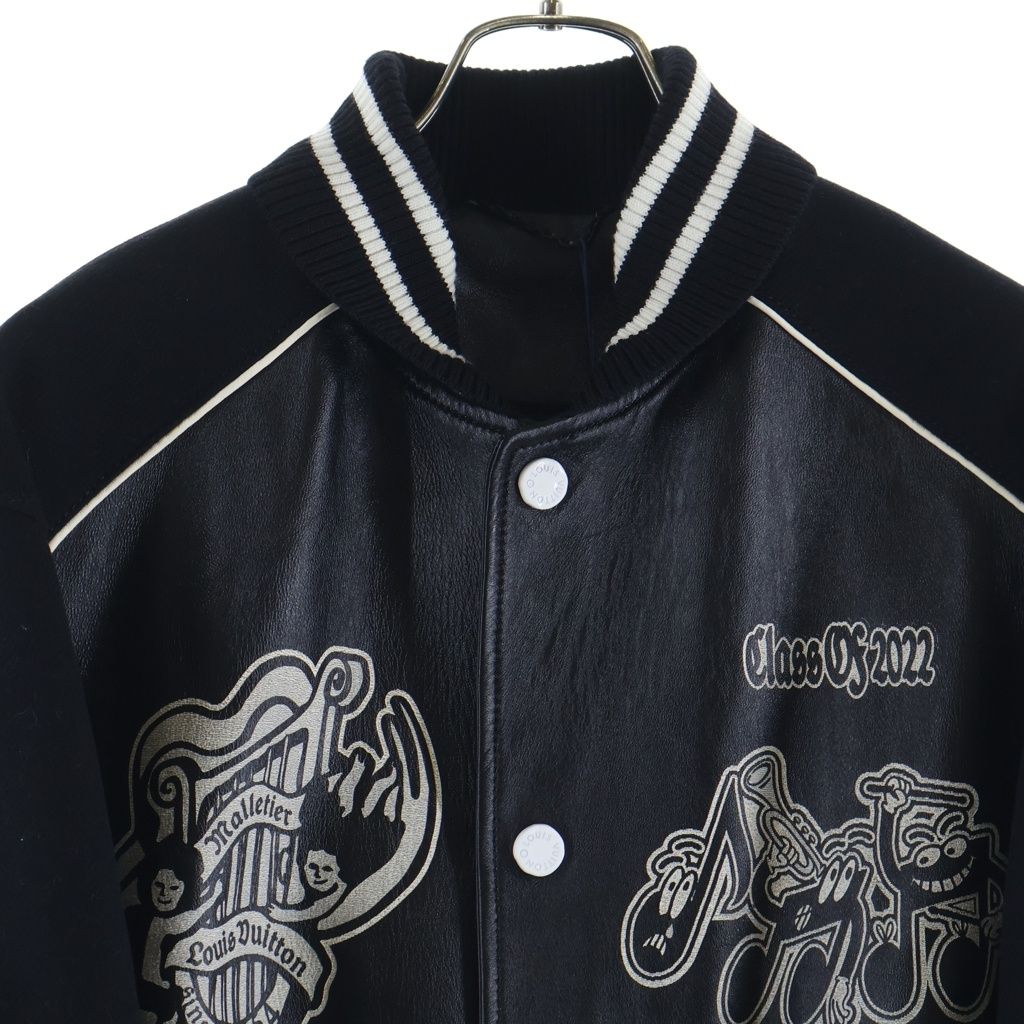 Louis Vuitton Print Leather Tee Jacket Varsity Jacket Black — view 3