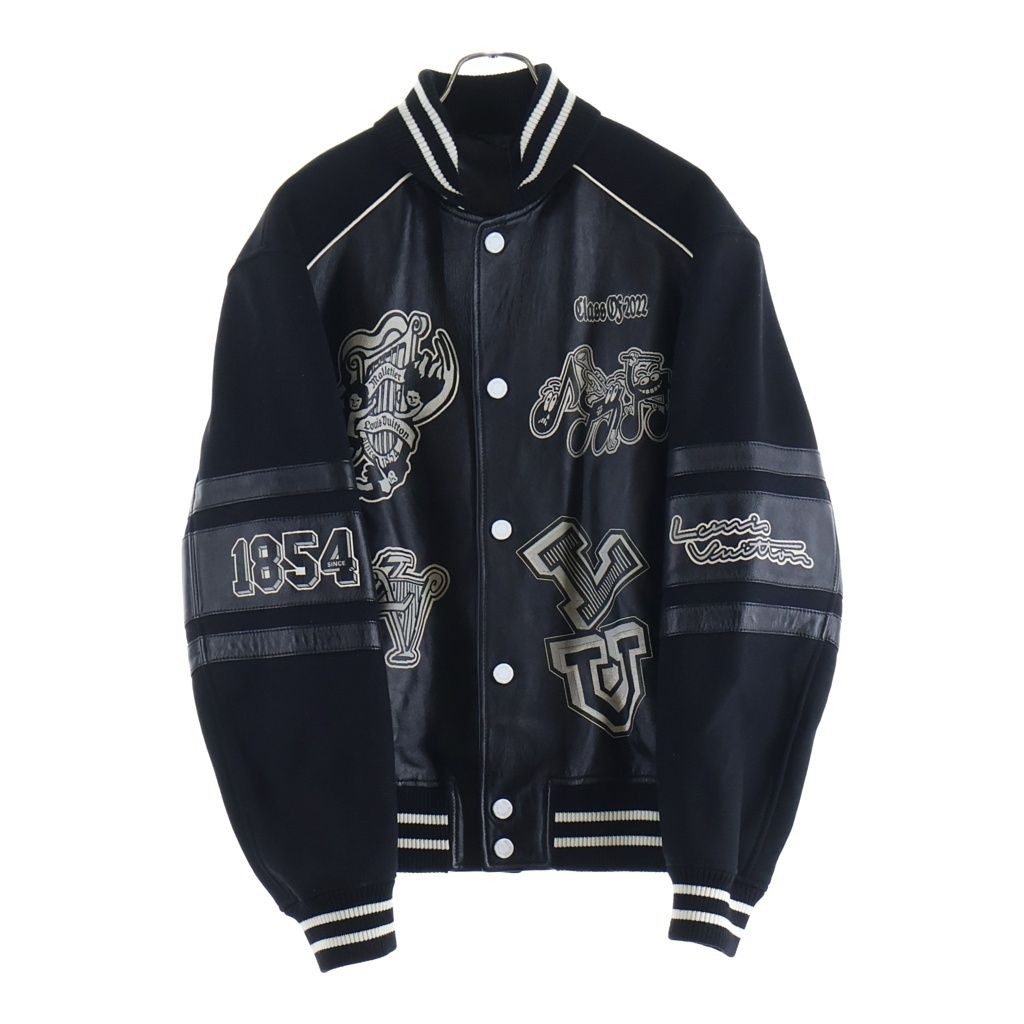 Louis Vuitton Print Leather Tee Jacket Varsity Jacket Black