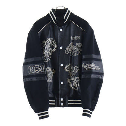 Louis Vuitton Print Leather Tee Jacket Varsity Jacket Black