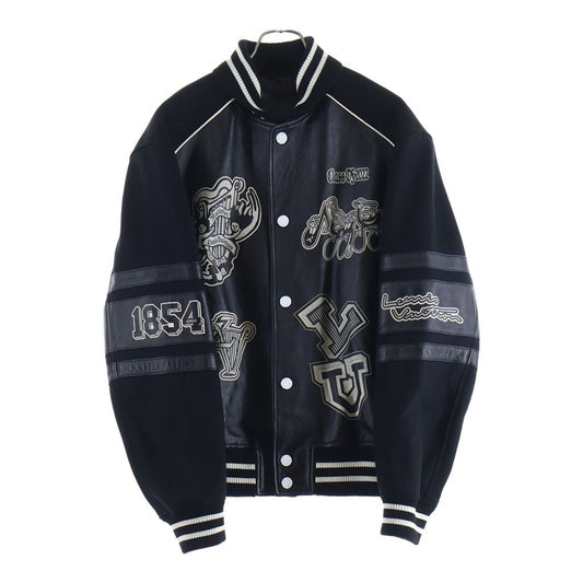 Louis Vuitton Print Leather Tee Jacket Varsity Jacket Black