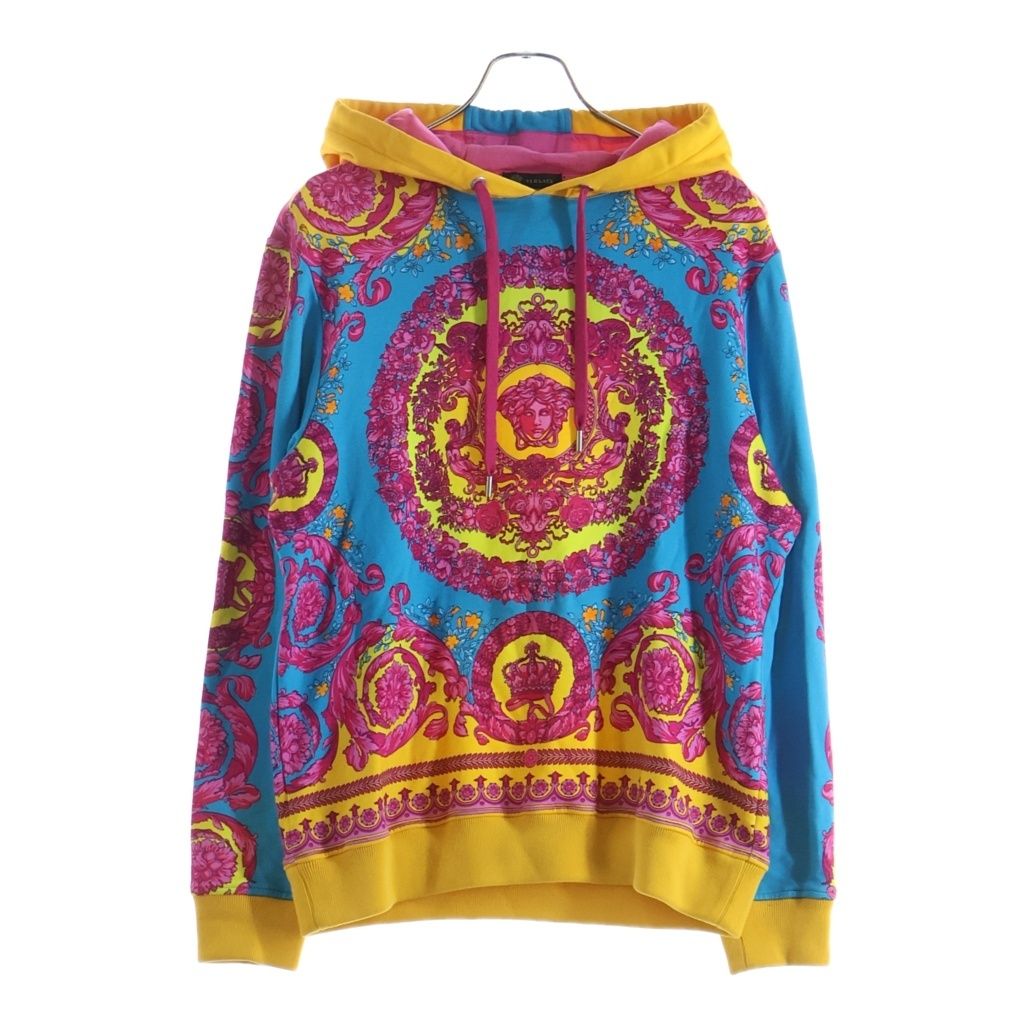 Versace Barocco Pattern All Over Pullover Hoodie in Pink Blue