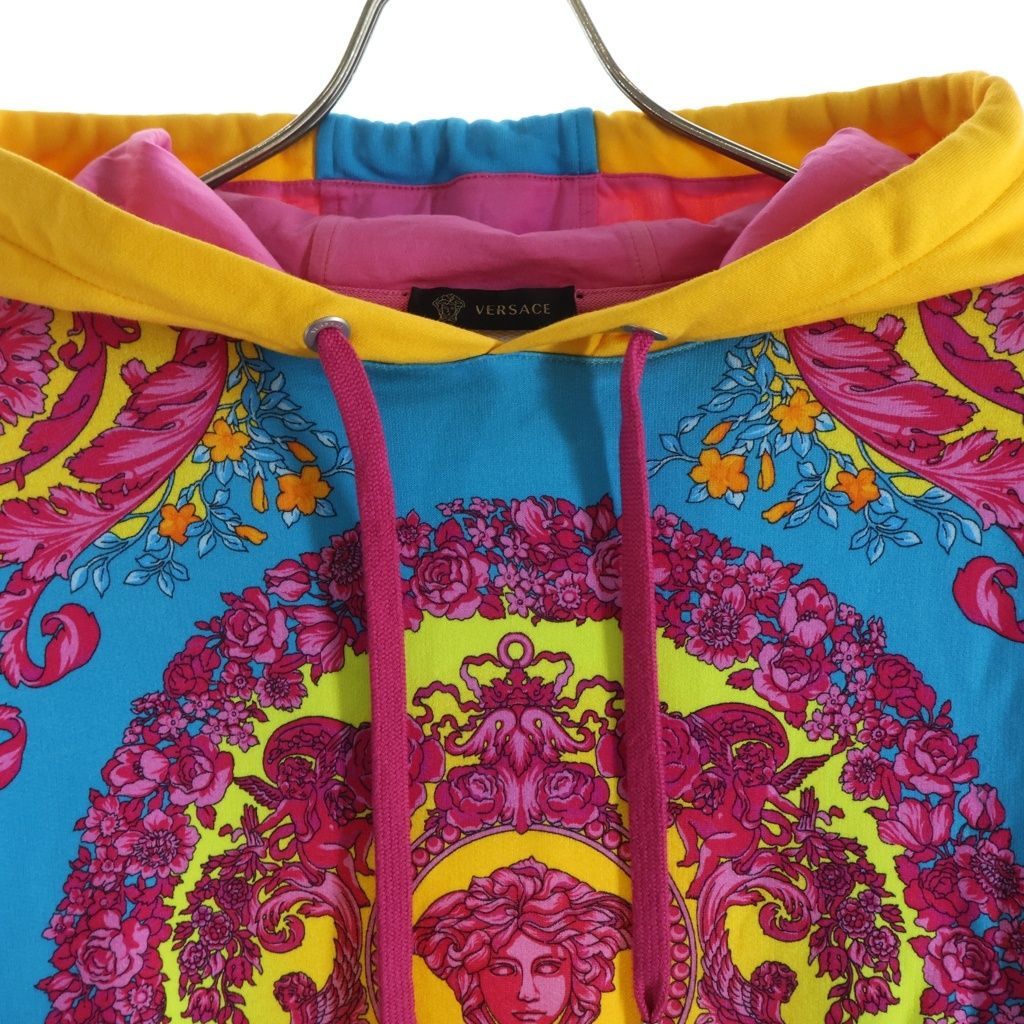 Versace Barocco Pattern All Over Pullover Hoodie in Pink Blue — view 3