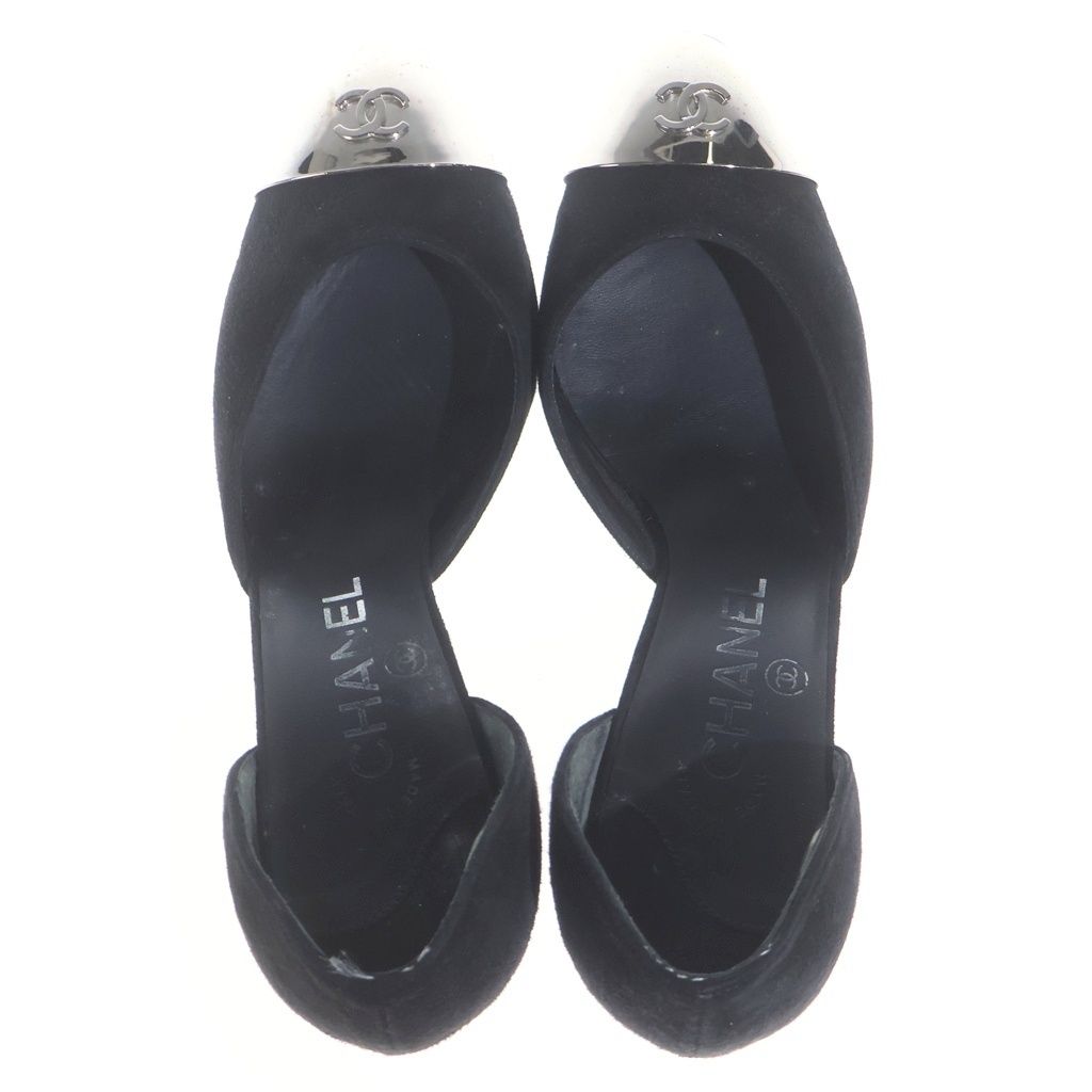 Chanel CC Logo Metal Heels Black Silver — view 4