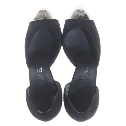 Chanel CC Logo Metal Heels Black Silver — view 4
