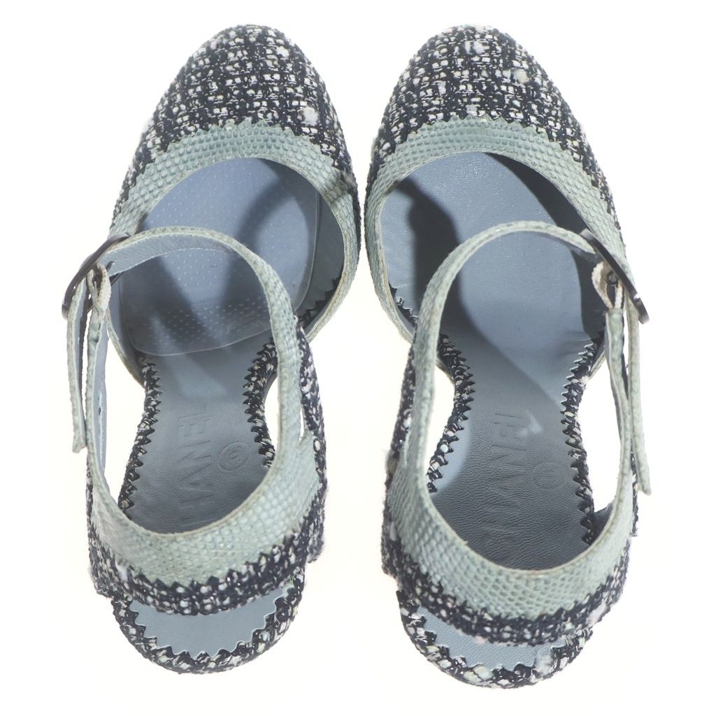 Chanel Tweed Heels Black Mint Green — view 4