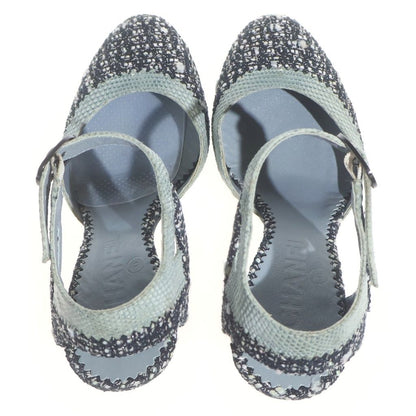 Chanel Tweed Heels Black Mint Green — view 4