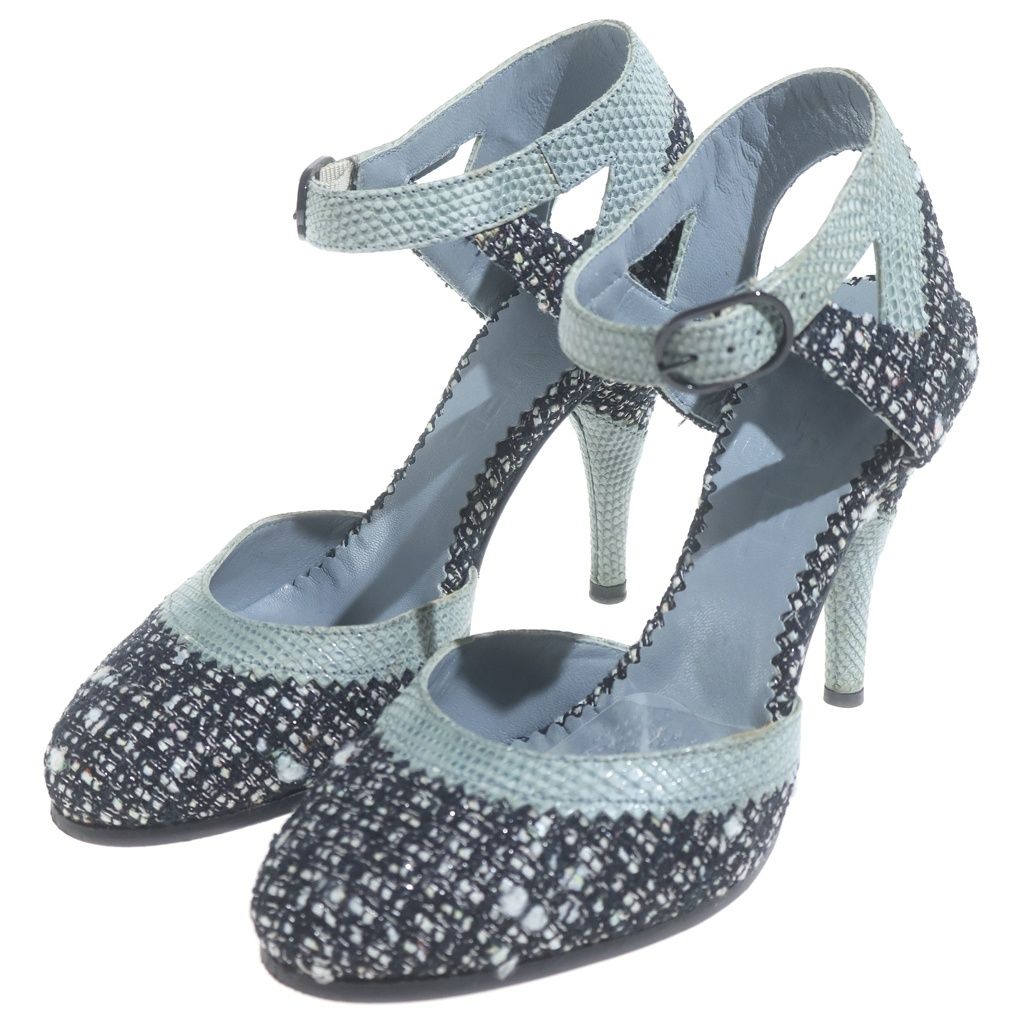 Chanel Tweed Heels Black Mint Green
