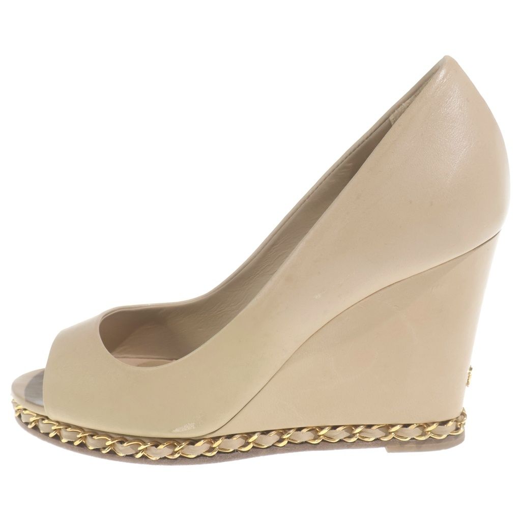 Chanel Chain Leather Beige 36 Heels — view 2
