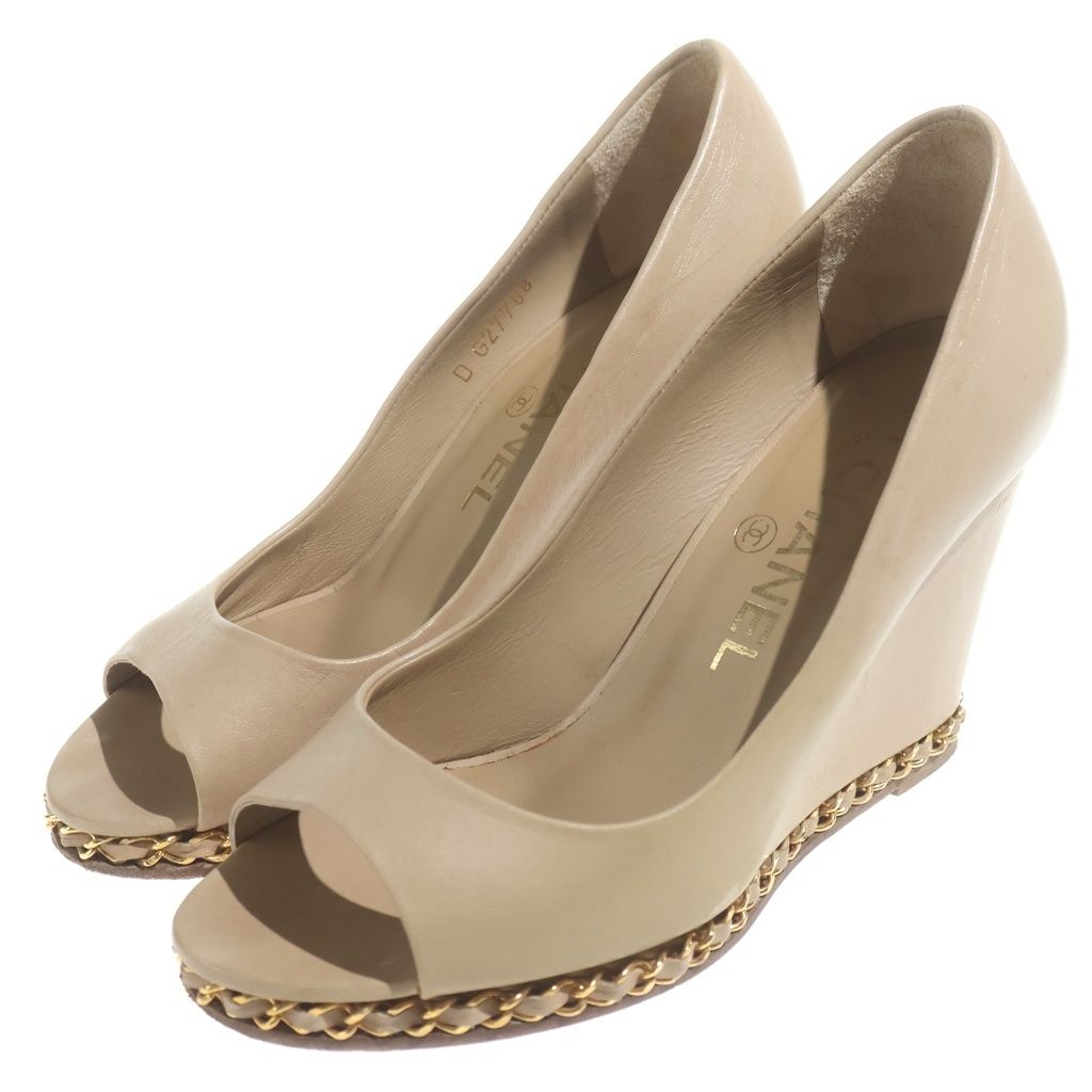 Chanel Chain Leather Beige 36 Heels