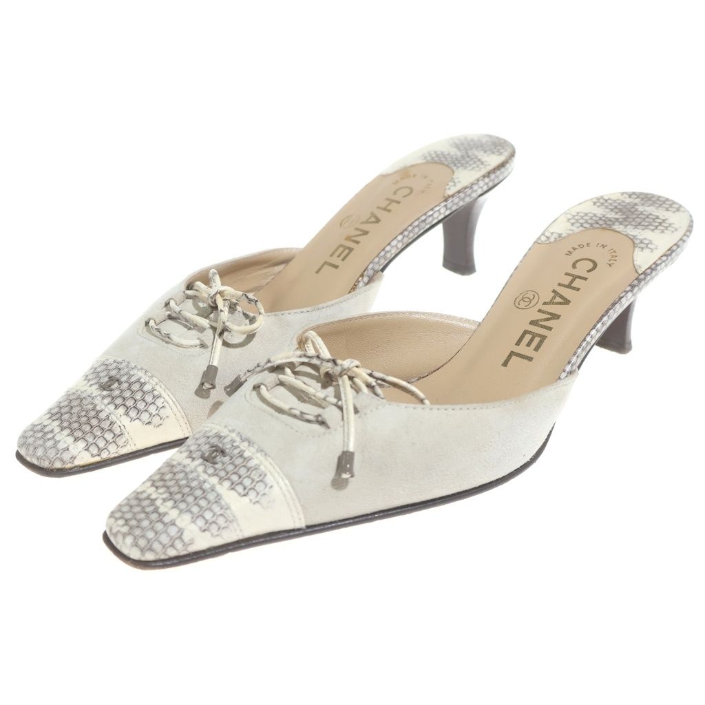 Chanel CC Logo Heels White Suede