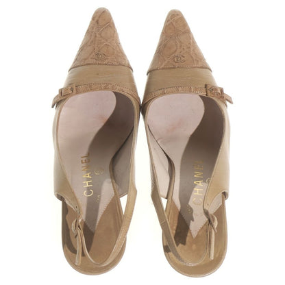 Chanel CC Logo Heels Beige Leather Black — view 4