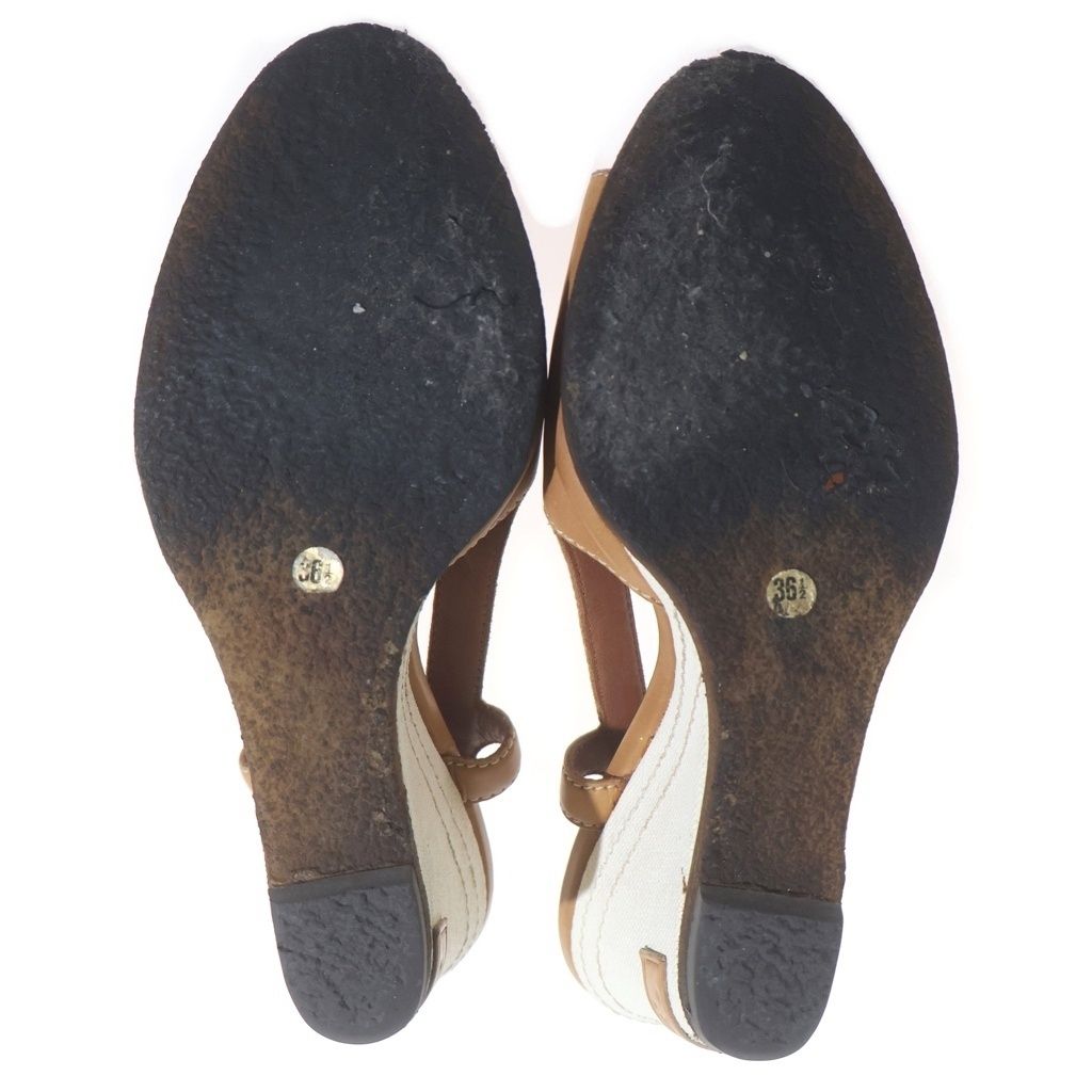 Chanel Wedge Saw Leather Sandals Logo Brown White — view 5