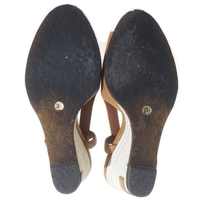 Chanel Wedge Saw Leather Sandals Logo Brown White — view 5
