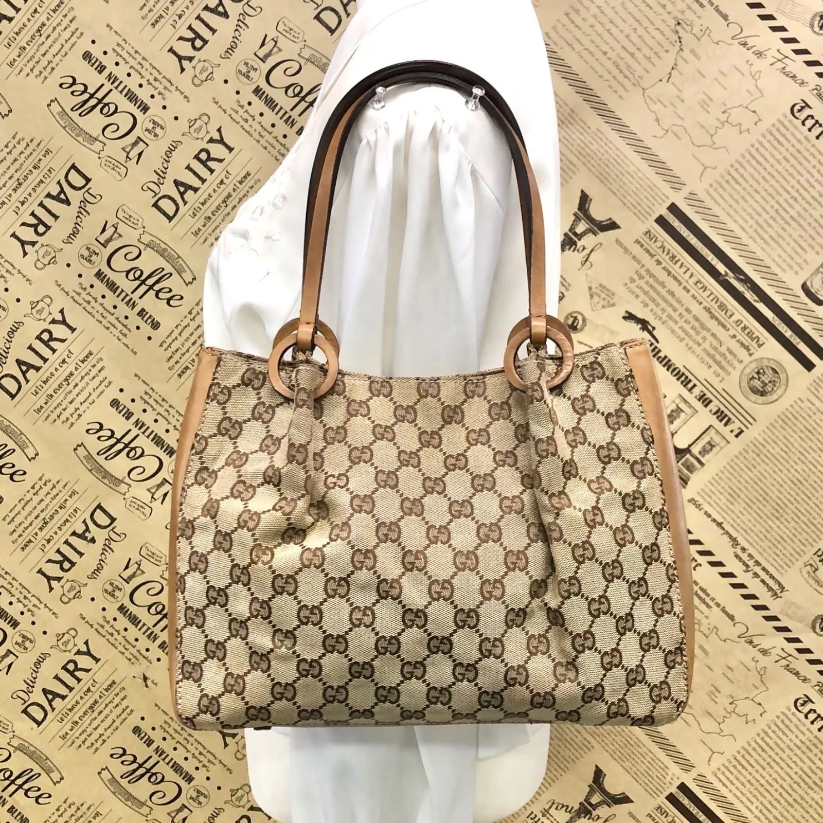 Gucci GG Canvas Tote Business Everyday Leather Brown — view 2