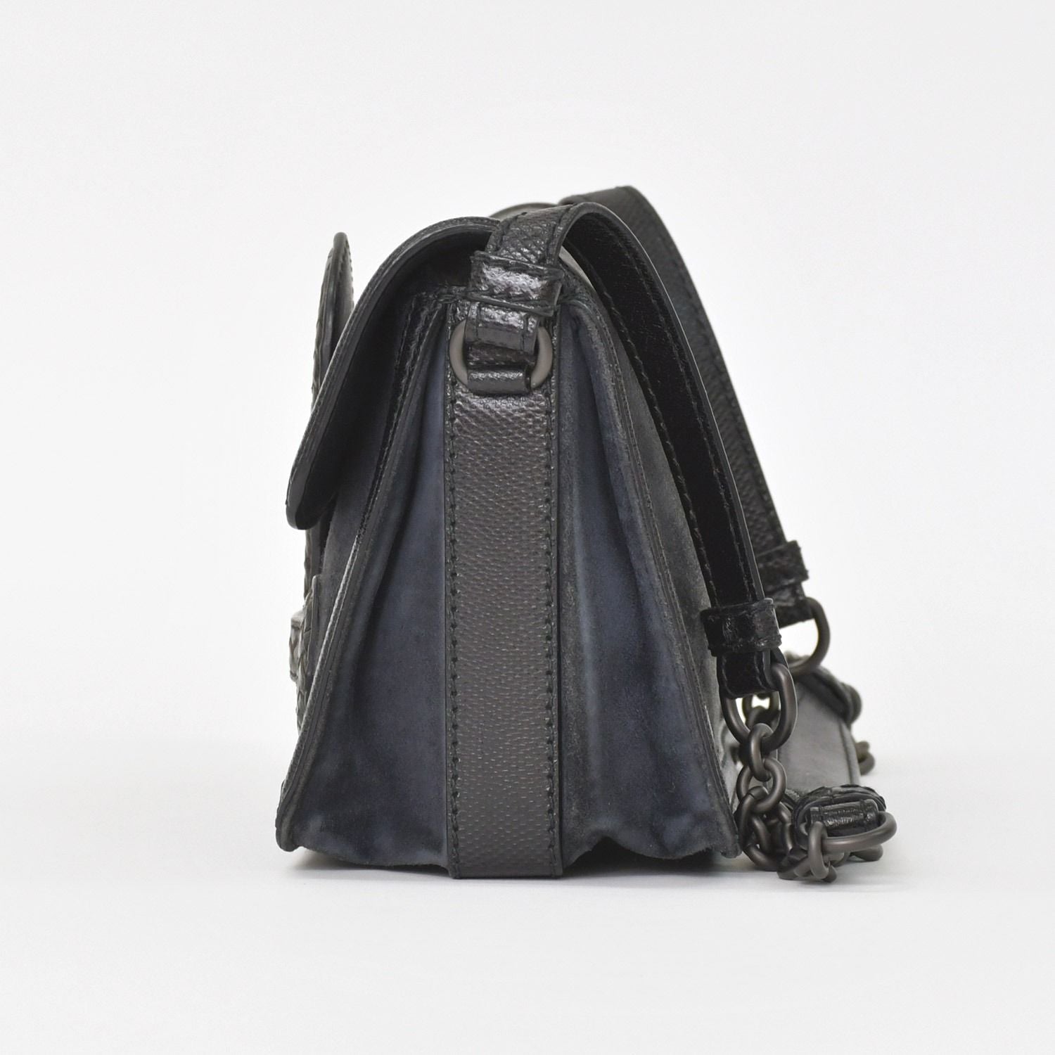 Bottega Veneta Intrecciato Rialto Chain Shoulder Bag Black — view 3