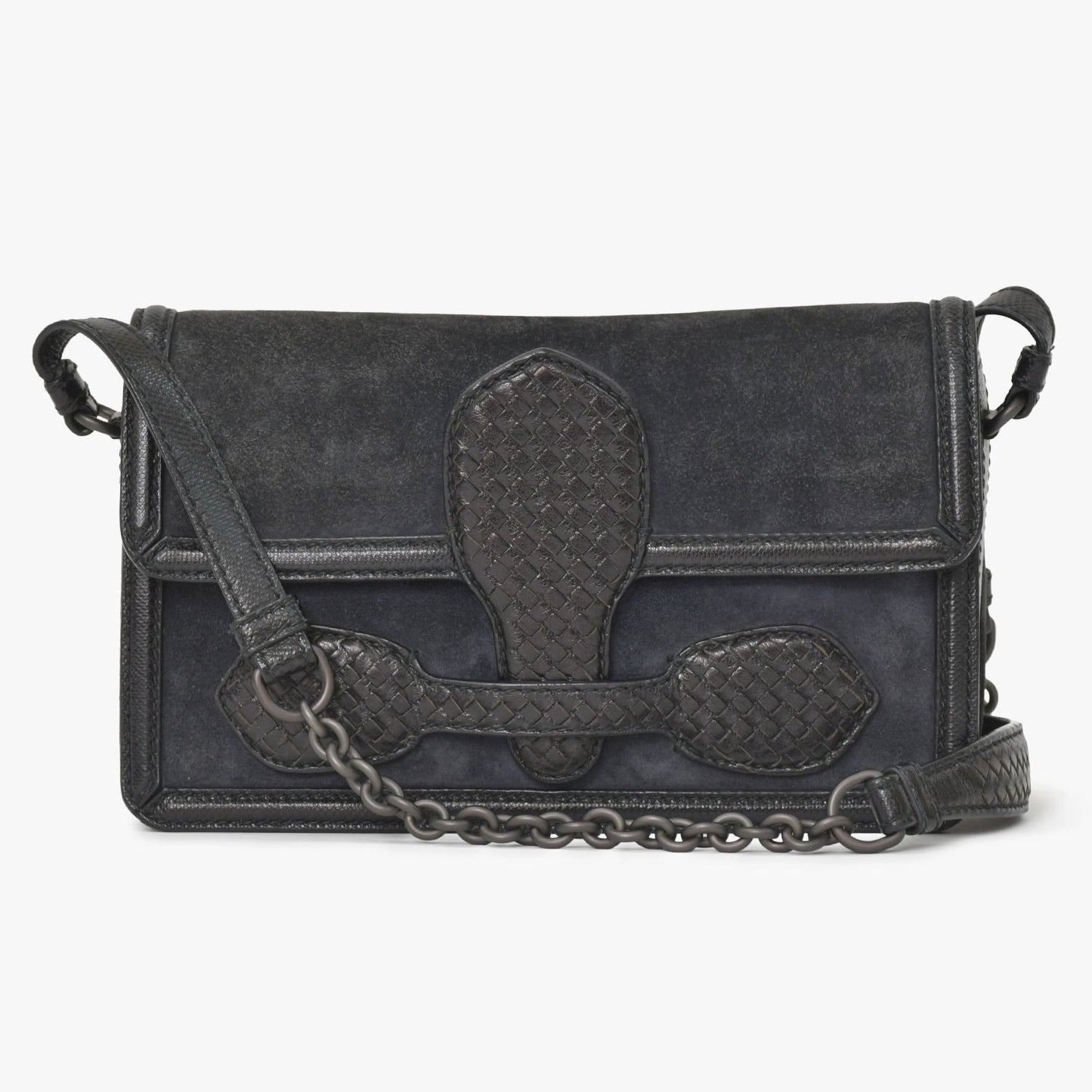 Bottega Veneta Intrecciato Rialto Chain Shoulder Bag Black