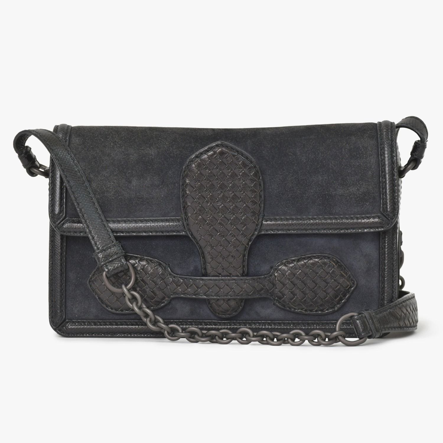 Bottega Veneta Intrecciato Rialto Chain Shoulder Bag Black
