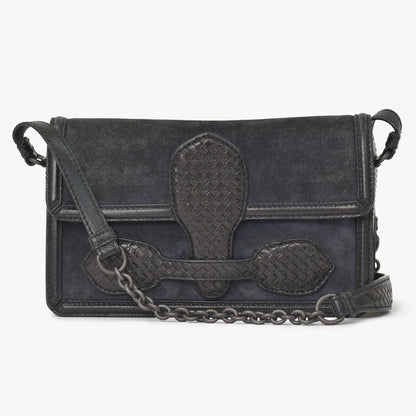 Bottega Veneta Intrecciato Rialto Chain Shoulder Bag Black
