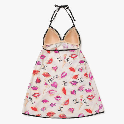 Chanel Maillot Dress CC Logo Lip All Over Print Spandex Nylon 4 40 — view 2