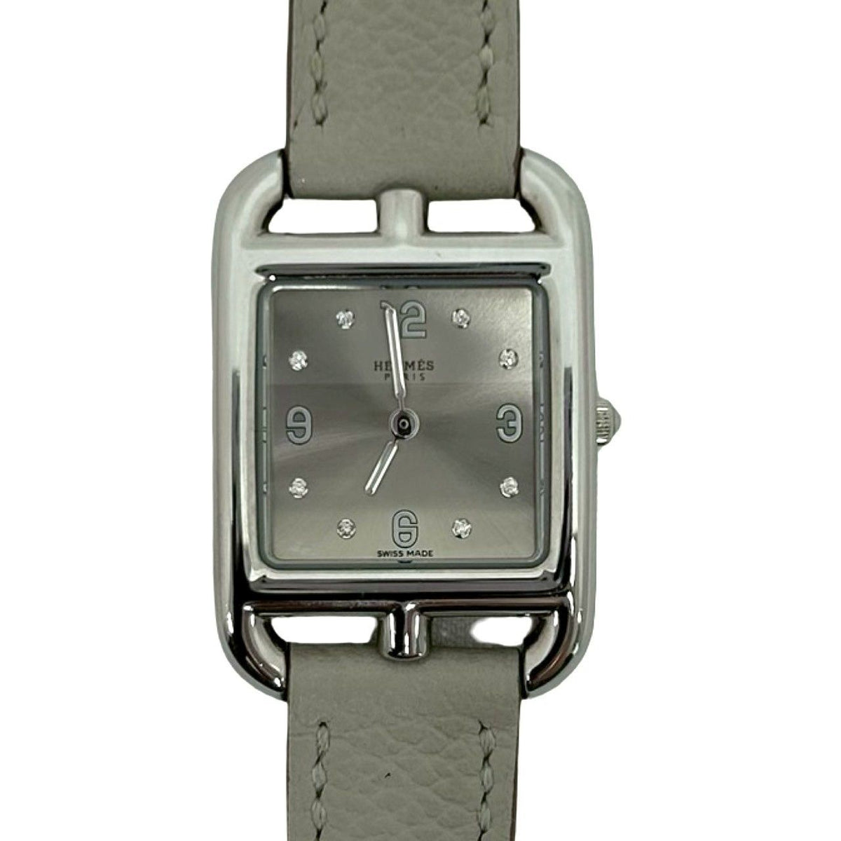 Hermes Cape Cod PM 31 Stainless Steel Veau Swift Diamond Watch Gray — view 4