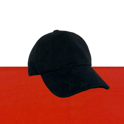 Louis Vuitton Monogram LV Logo Canvas Leather Cap Black