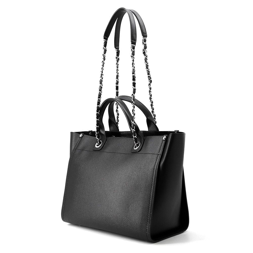 Chanel Tote Bag Deauville Shopping CC Logo Studs Caviar Leather 2-Way Black — view 2