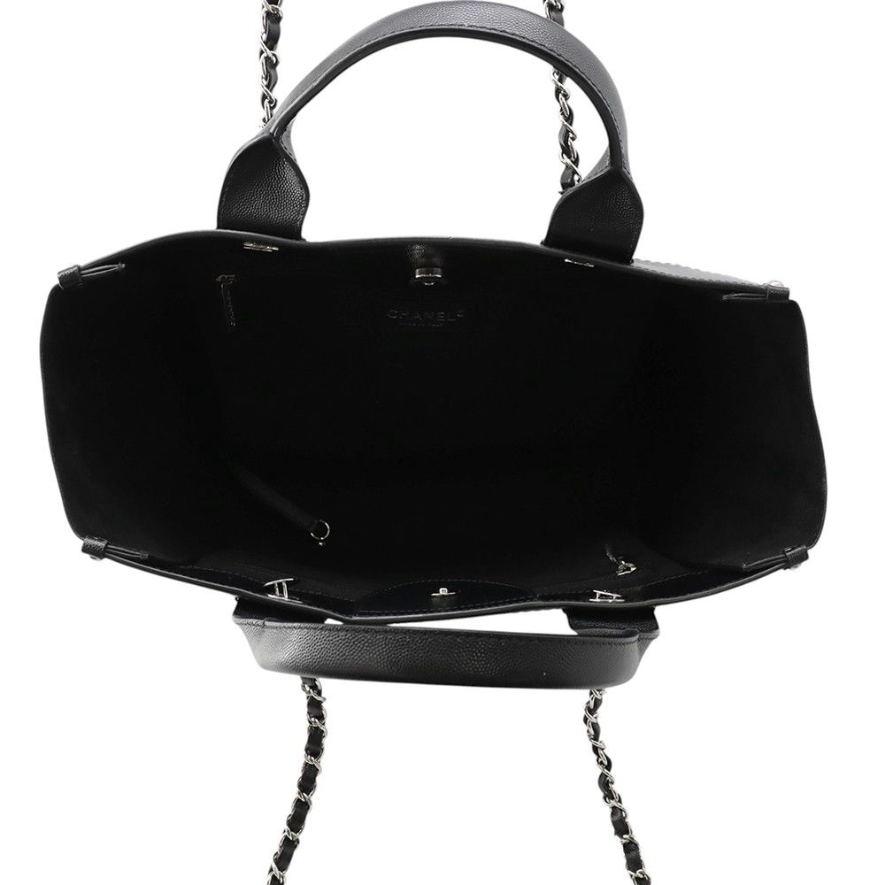 Chanel Tote Bag Deauville Shopping CC Logo Studs Caviar Leather 2-Way Black — view 6