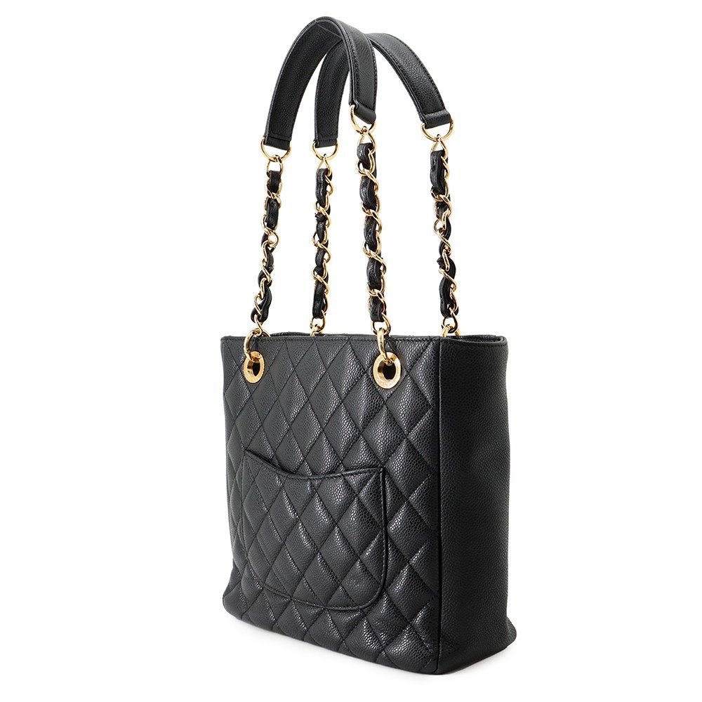 Chanel Tote Bag Quilted CC Logo Petite Shopping PST Black — view 2