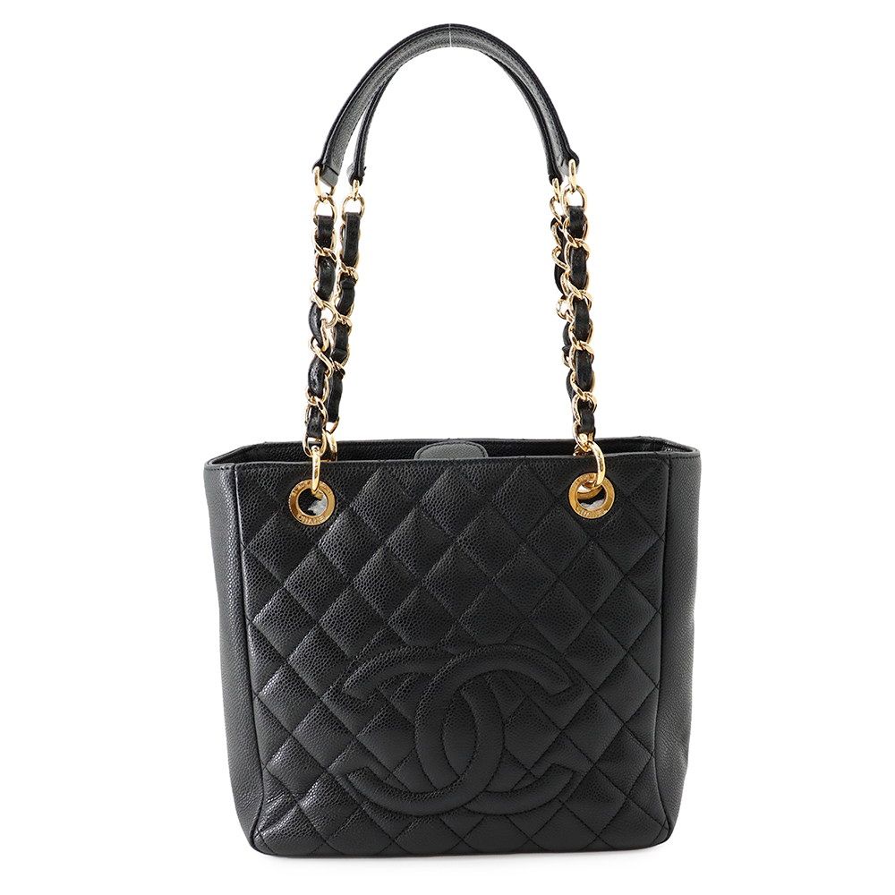 Chanel Tote Bag Quilted CC Logo Petite Shopping PST Black