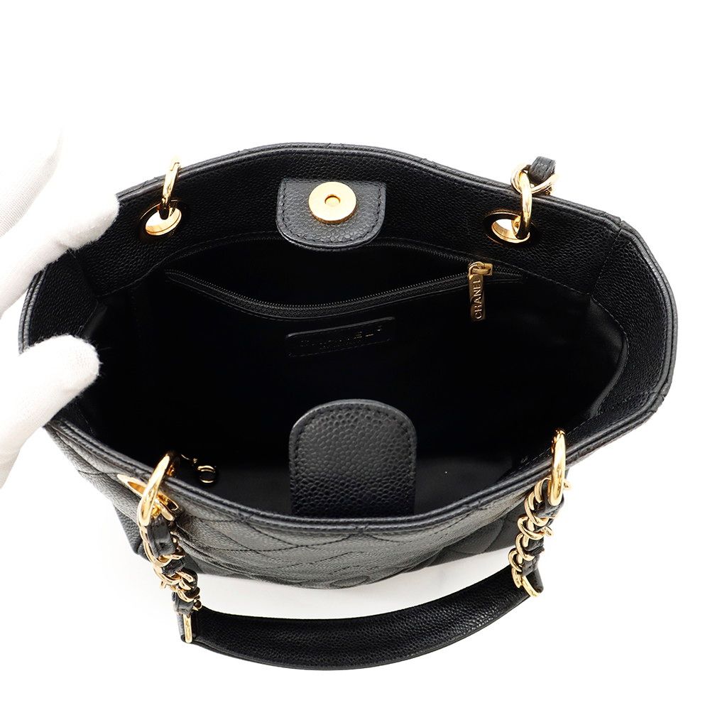 Chanel Tote Bag Quilted CC Logo Petite Shopping PST Black — view 5