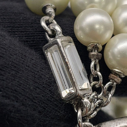 Chanel Necklace CC Logo Ribbon Motif Rhinestone Faux Pearl 08 — view 7