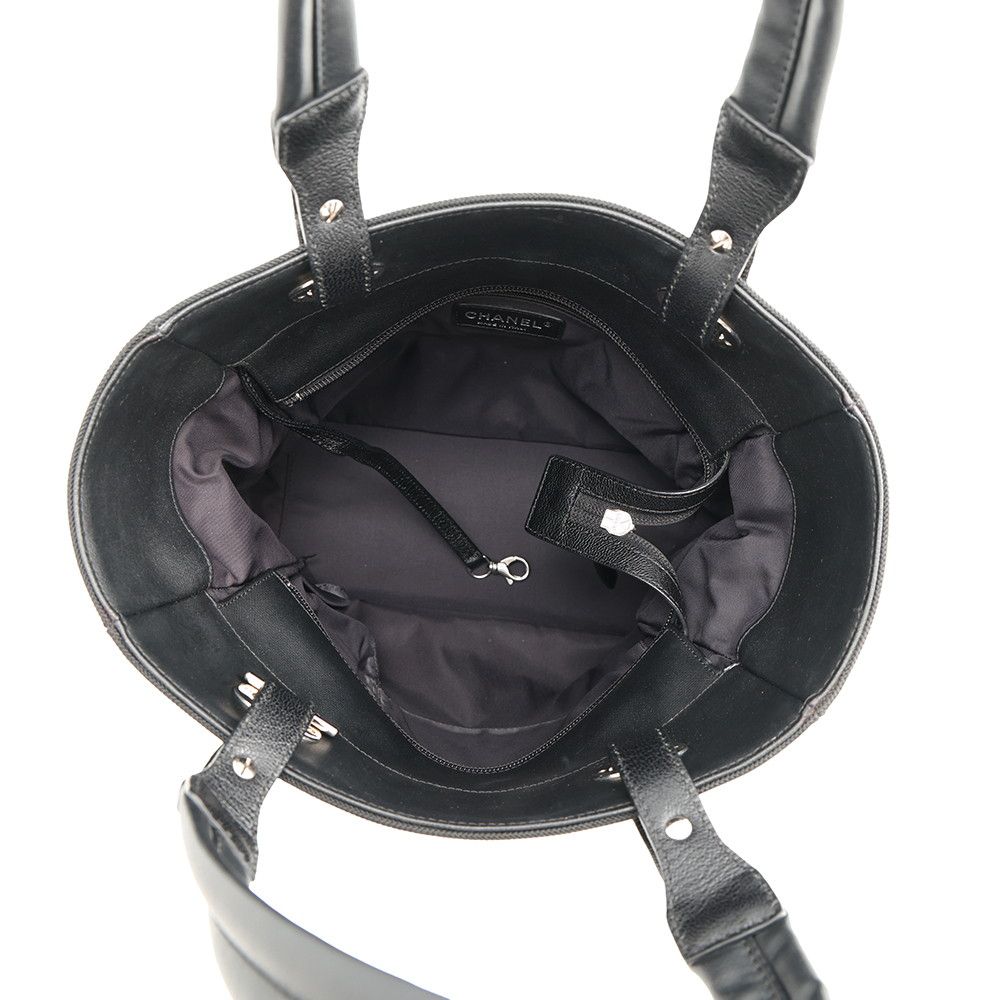 Chanel Tote Bag Paris Biarritz PM Quilted CC Logo Black — view 5
