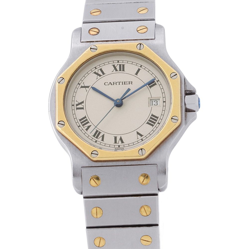 Cartier Santos Octagon LM Watch Ivory Dial Vintage