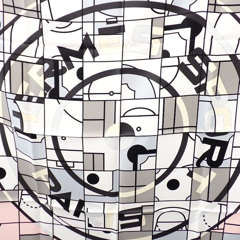 Hermes Carre 90 Anamorphee Scarf Silk Black White Pink Multicolor Sport — view 3