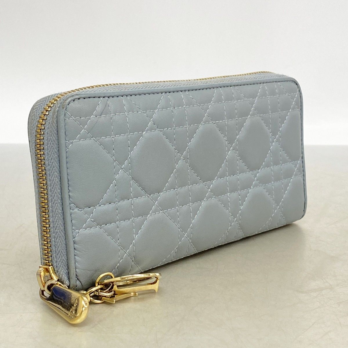 Dior Wallet Cannage Leather Light Blue Champagne Gold — view 2