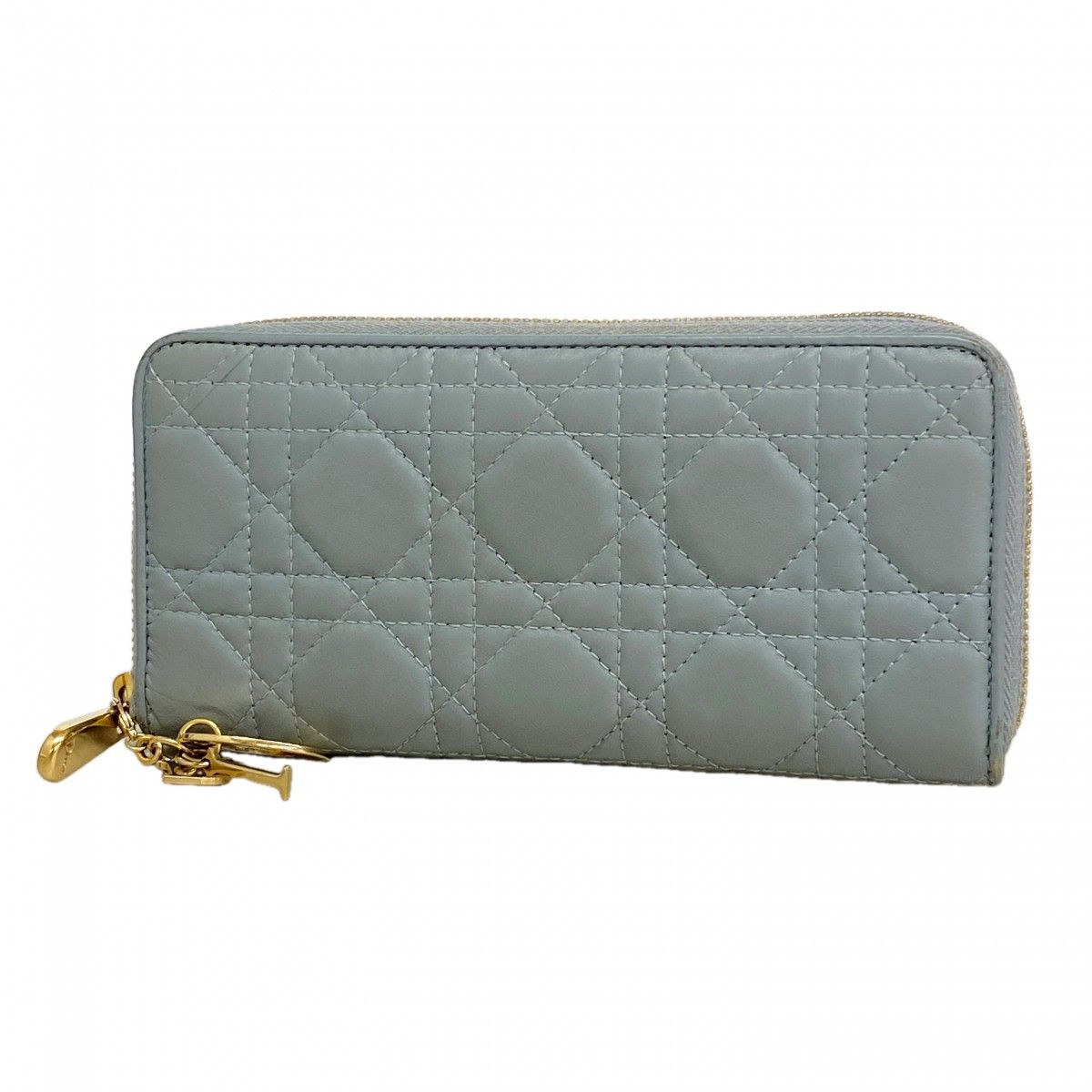 Dior Wallet Cannage Leather Light Blue Champagne Gold