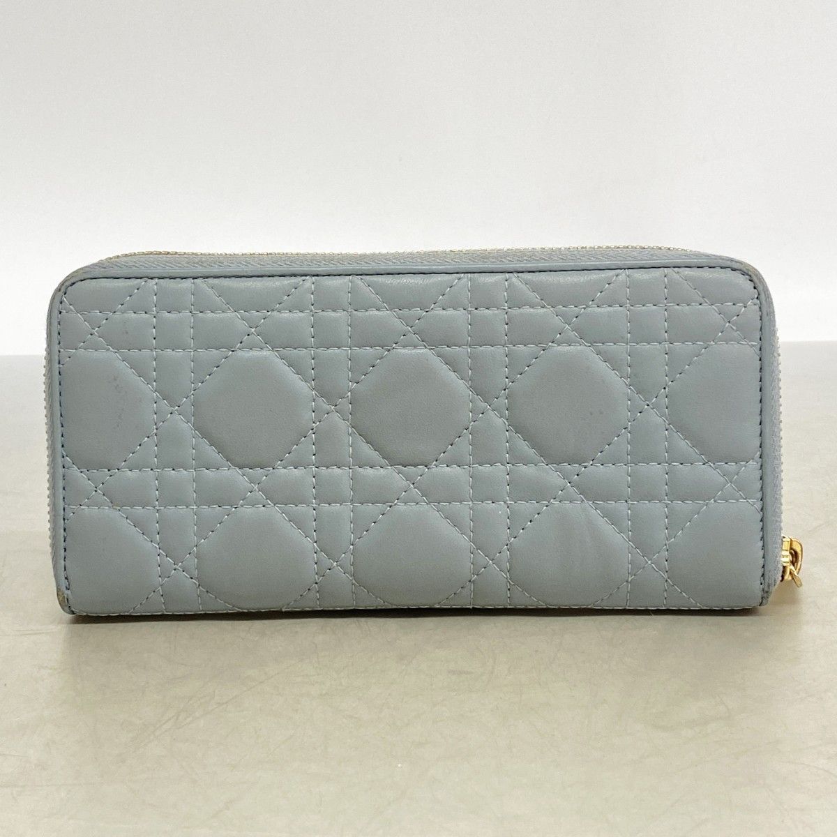 Dior Wallet Cannage Leather Light Blue Champagne Gold — view 8