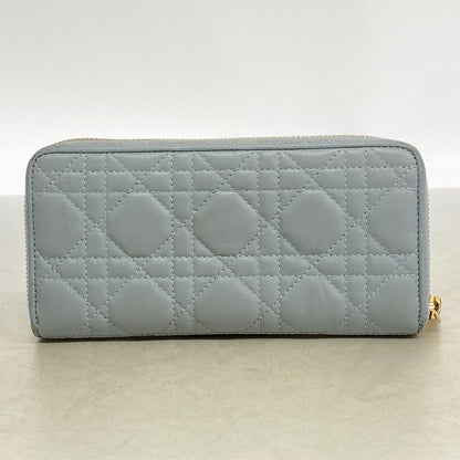 Dior Wallet Cannage Leather Light Blue Champagne Gold — view 8