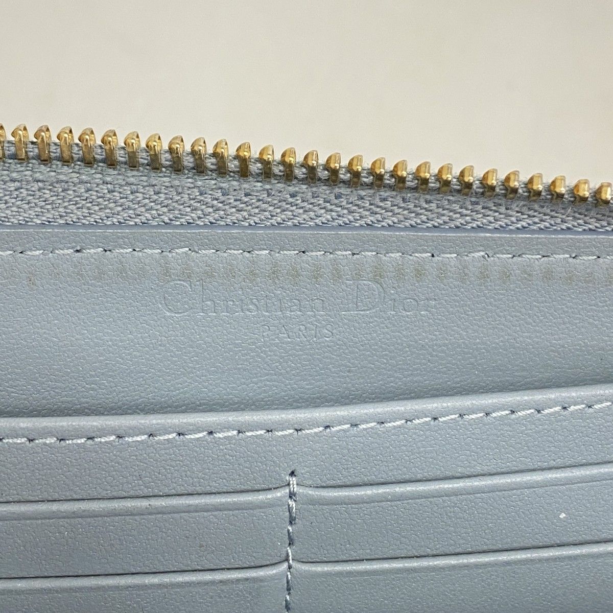 Dior Wallet Cannage Leather Light Blue Champagne Gold — view 4