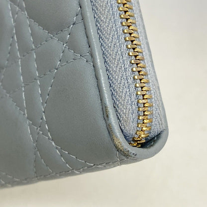 Dior Wallet Cannage Leather Light Blue Champagne Gold — view 5