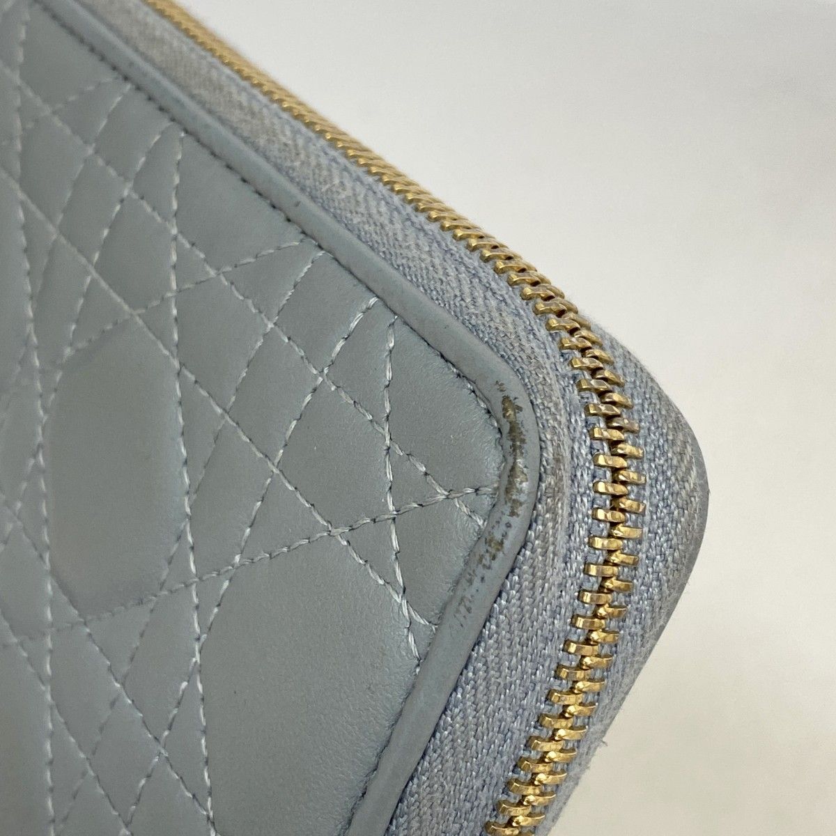 Dior Wallet Cannage Leather Light Blue Champagne Gold — view 6