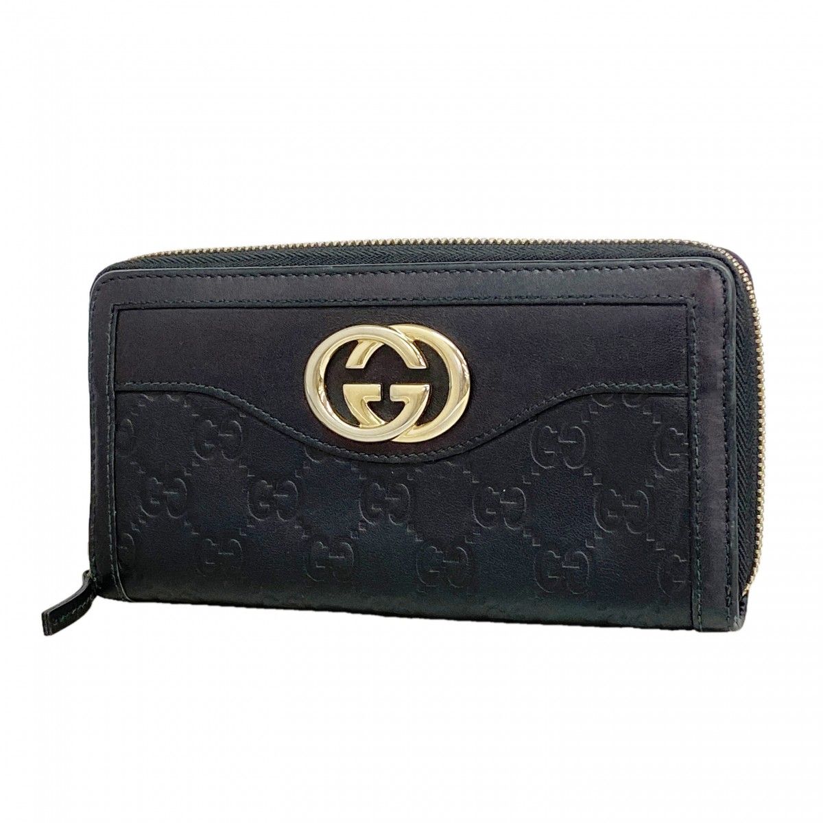 Gucci Wallet Guccissima Interlocking Leather Black Gold