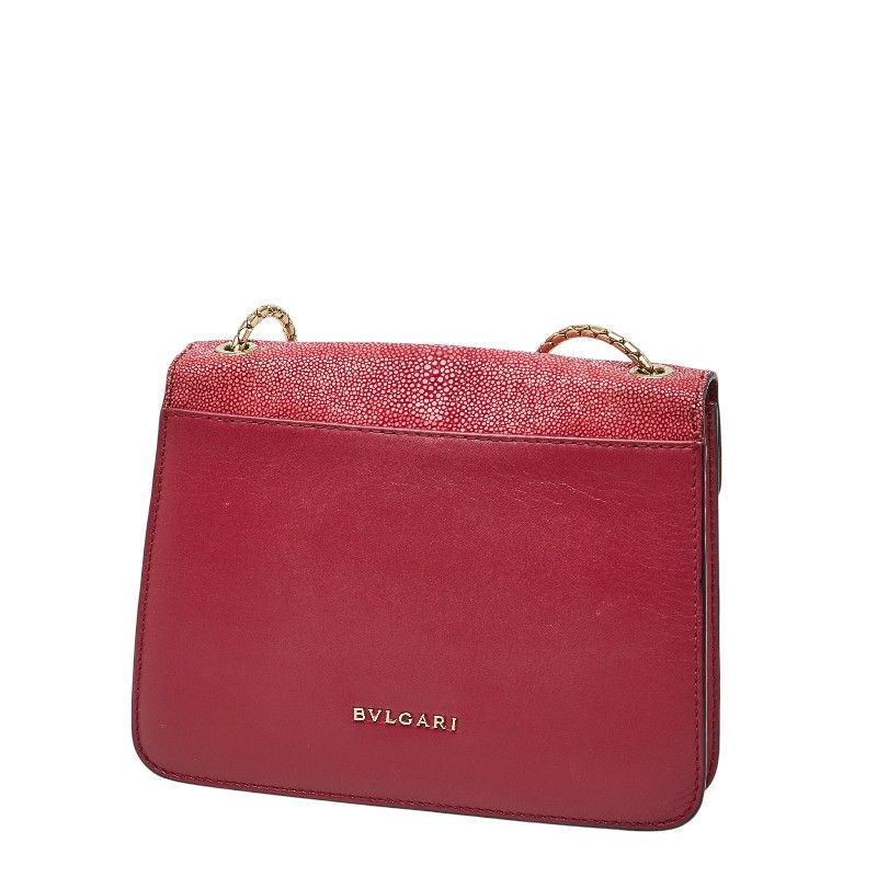 Bvlgari Serpenti Chain Shoulder Bag Red Pink Leather Sting Gray — view 2