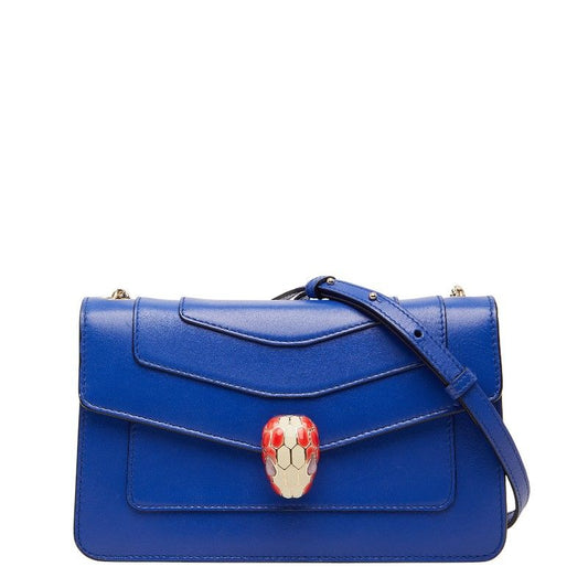Bvlgari Serpenti Forever Crossbody Chain Shoulder Bag Blue Leather