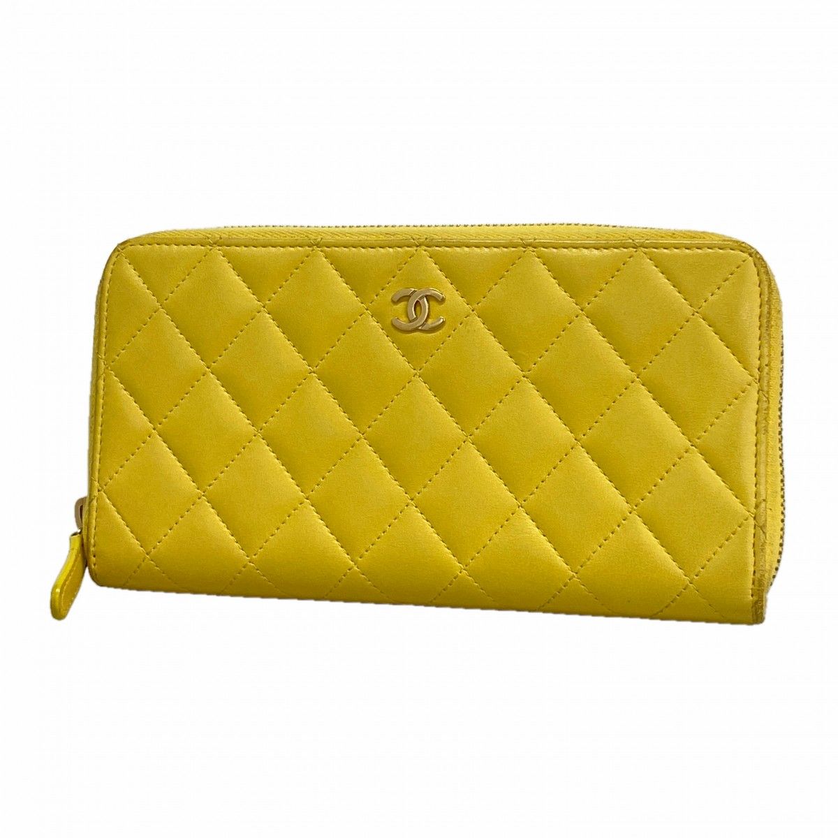 Chanel Wallet Quilted Lambskin Yellow Champagne Gold