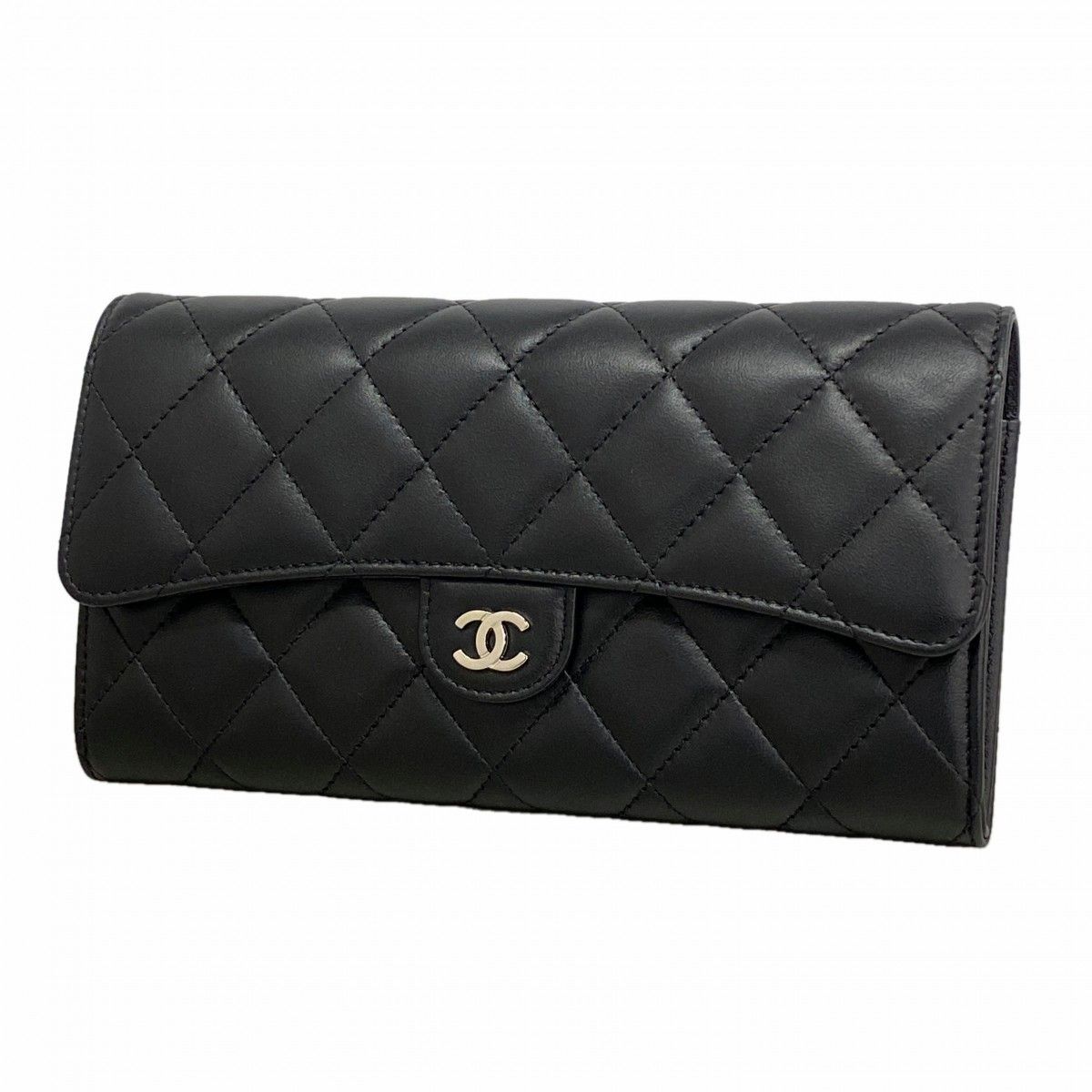 Chanel Wallet Quilted Lambskin Black Silver
